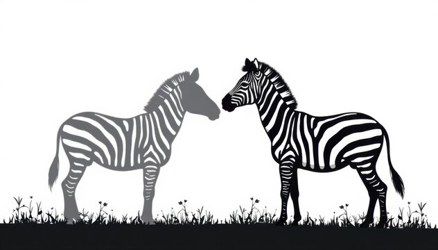 Black silhouette of a zebra on a white background , wildlife, black and white, silhouettes