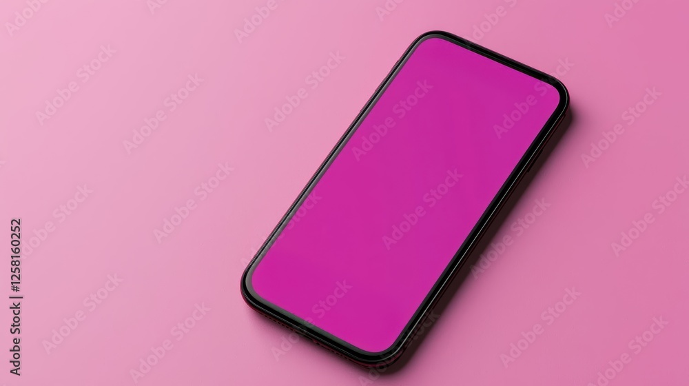 Poster minimalistic smartphone on pink background, showcasing a blank screen for versatile applications and