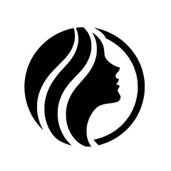Feminine silhouette profile, within a circle.