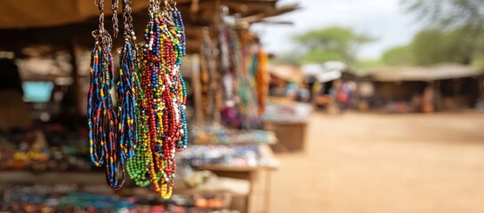 Fototapeta premium Vibrant African Bead Necklaces at a bustling Market