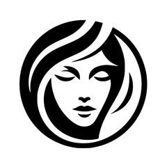 A black and white portrait of a woman with closed eyes, encircled by a circle.