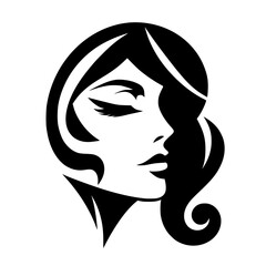 Silhouette of a serene woman's face, elegant profile, classic hairstyle, bold black lines.