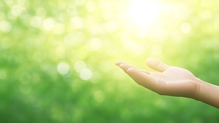 Open Hand Reaching for Sunlight in Green Nature Background Image Ideal for Hope and Wellness