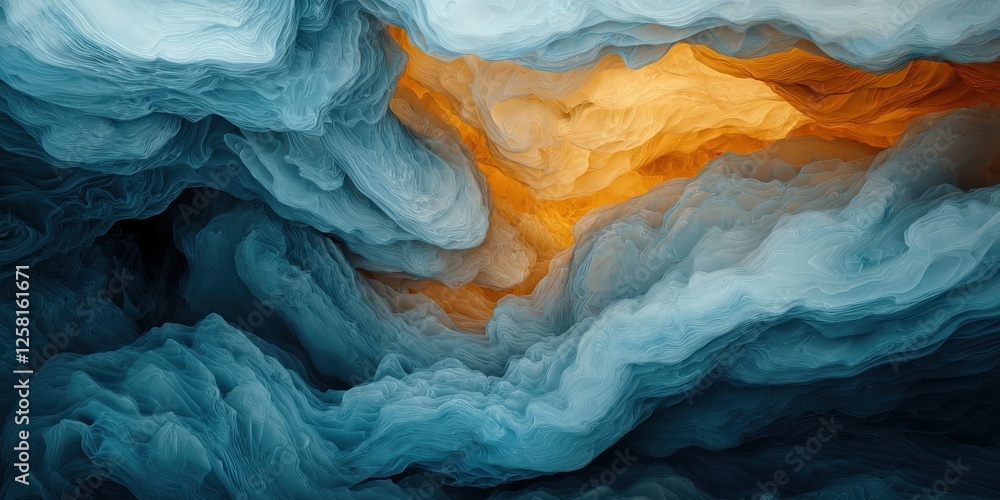 Poster effects impact perspective concept. abstract layers of blue and orange textures creating a dynamic v