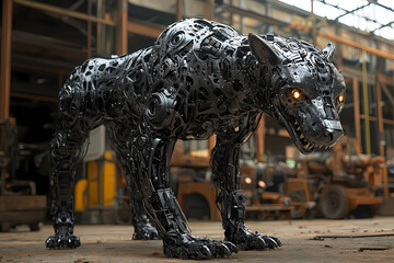 black and white robot wolf