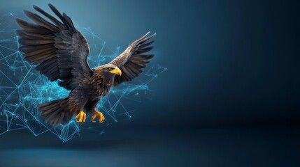 Obraz premium Eagle in Network - Majestic eagle soaring through a network, symbolizing innovation, freedom, and technological advancement