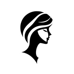 Silhouette of a woman's profile in black, minimal aesthetic, showcasing a serene, elegant face, set against a white background.