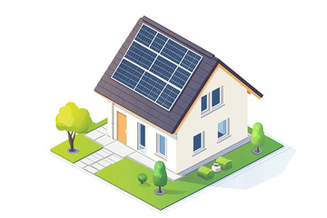 A futuristic house with a large glass roof and solar panels. ,on transparent background.