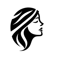 Minimalist profile of a woman's face, silhouette with elegant features and a flowing hairstyle.