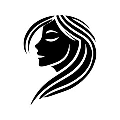 Serene Black Silhouette: A Black and White image of a woman's face in profile, with flowing hair.