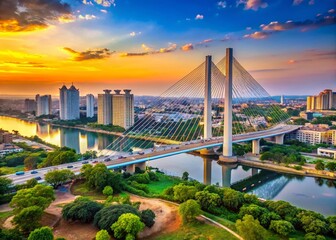 Hyderabad Skyline: Durgam Cheruvu Cable Bridge & HiTech City Urban Landscape Candid Photo