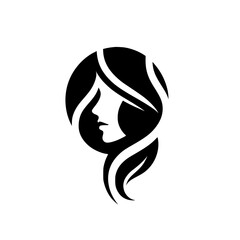 Black silhouette of a woman's profile with long hair, and circle background.