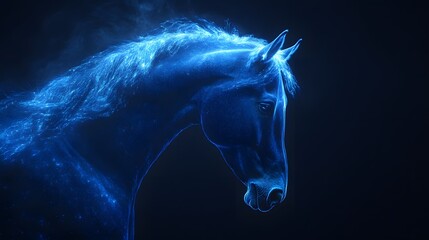 Naklejka premium Neon Blue Horse on Black Background, Abstract Image, Texture, Pattern Background, Wallpaper, Cover and Screen for Smartphone, PC, Laptop, 9:16 and 16:9 Format