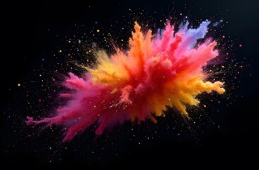 An explosion of colored powder on a black background. It is ideal as a background that gives a dynamic and modern look to your creative projects, presentations, branding. Vertical photography