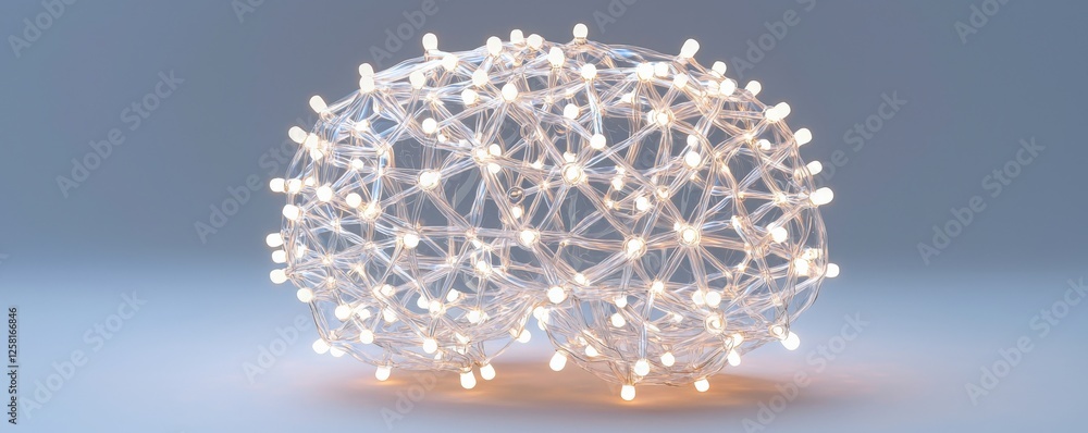 Poster effects impact perspective concept. illuminated abstract structure resembling a brain made of lights