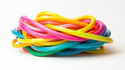 Colorful candy ropes on white background; sweet treat, food photography