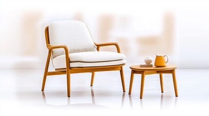 Modern wooden armchair and table in a light room