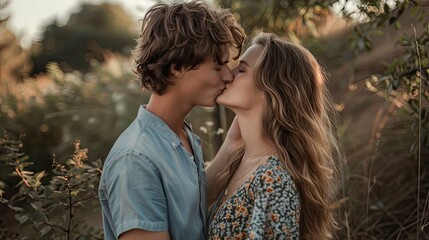Obraz premium close up of a romantic couple, couple is kissing
