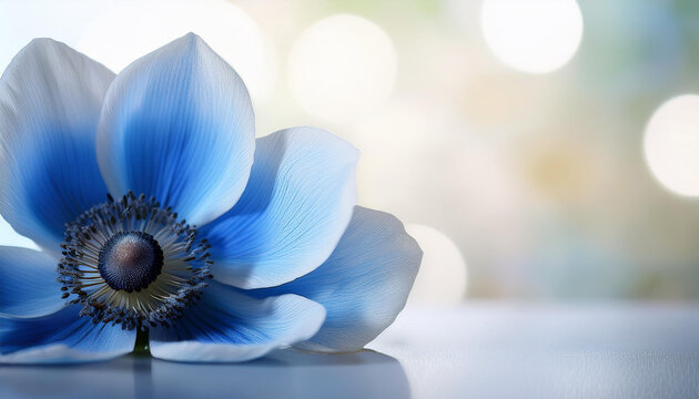Transparent blue anemone flower