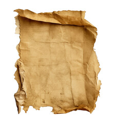 Fototapeta premium Old parchment paper with rough, torn edges, showcasing a vintage and worn appearance isolated on transparent backgroun