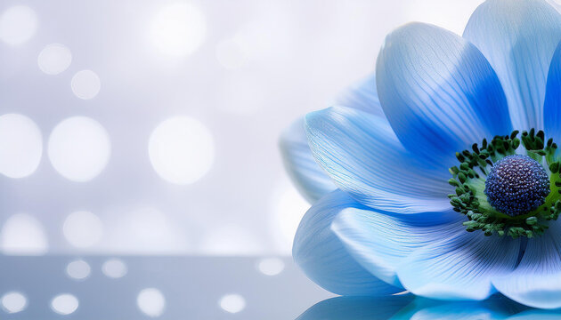 Transparent blue anemone flower
