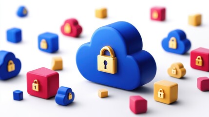 Colorful Cloud Storage Symbol with Lock Icon for Data Security Concepts