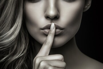 Naklejka premium Beautiful woman with finger on lips asking for silence