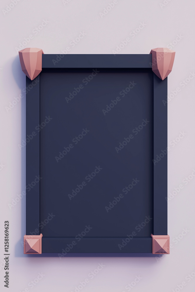 Poster Minimalistic low-poly 3D frame with geometric design and pastel colors on a clean background
