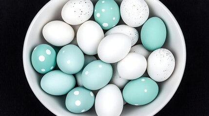 Pastel Easter Egg Collection Arranged in White Bowl Holiday Season Celebration Still Life Image