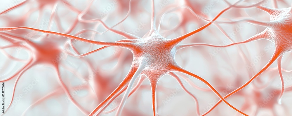 Aufkleber effects impact perspective concept. microscopic view of interconnected neurons with a soft color pal