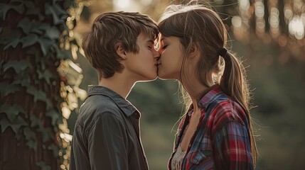 Fototapeta premium close up of a romantic couple, couple is kissing