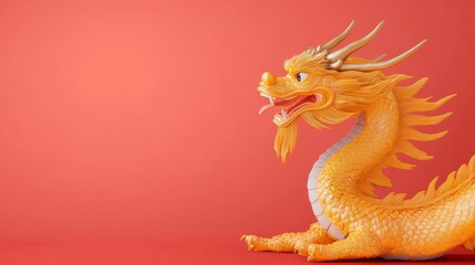 Fototapeta premium Golden Dragon on Red Background - A 3D of a golden dragon against a red background. Perfect for Chinese New Year or Asian-themed projects