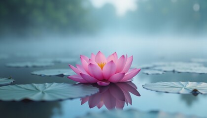 Serene pink lotus blossom on tranquil water, symbolizing peace and balance