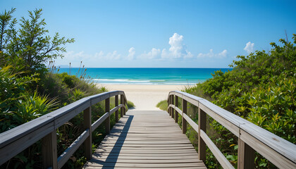 Obraz premium Wooden bridge to ocean beach