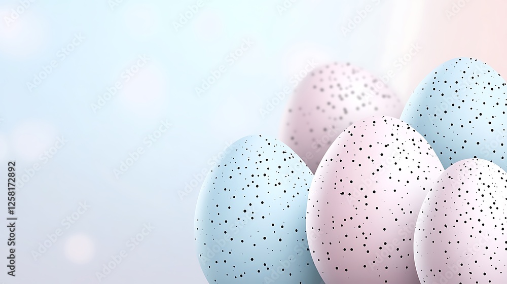 Aufkleber pastel easter eggs in a cluster with speckled patterns against a soft gradient background