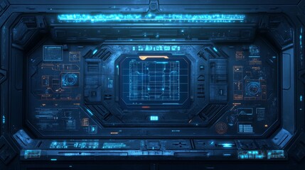 Obraz premium Blue futuristic HUD grid design with 3D effects, sci-fi themes, and artificial intelligence visuals. 