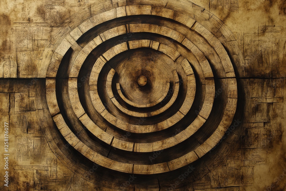 Aufkleber intricate spiral design featuring concentric circles and textured background with ancient patterns