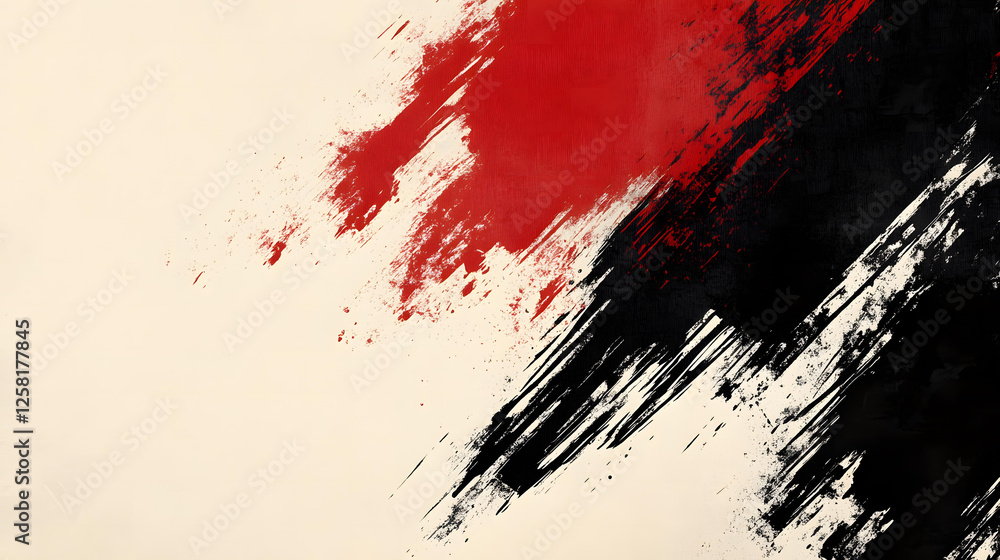 Poster abstract red and black brushstrokes on beige background a dynamic composition of color and texture