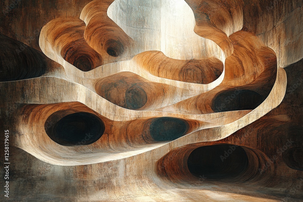 Aufkleber explore a unique subterranean space with swirling textures and contrasts in light and shadow