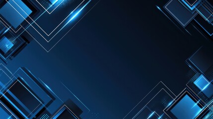 Abstract minimalist wallpaper with clean squares and rectangles on Blue background. Banner template with white center text area. Ideal for modern designs.