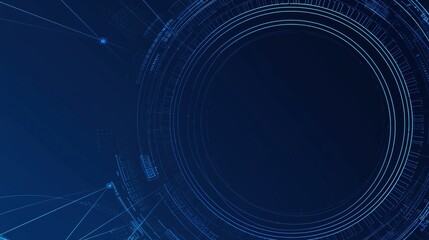 Abstract Blue Background with Grid Lines and Circles, Banner Template with White Space for Text. Geometric Minimalist Wallpaper with Copy Space on Blue Background. Modern Wallpaper.