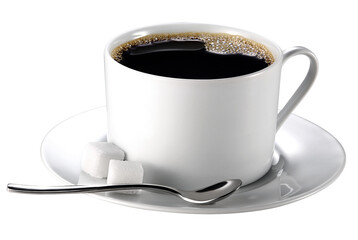 xícara de café expresso acompanhado de torrão de açúcar isolado em fundo transparente