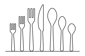 Knife and fork continuous one line drawing with black and white background