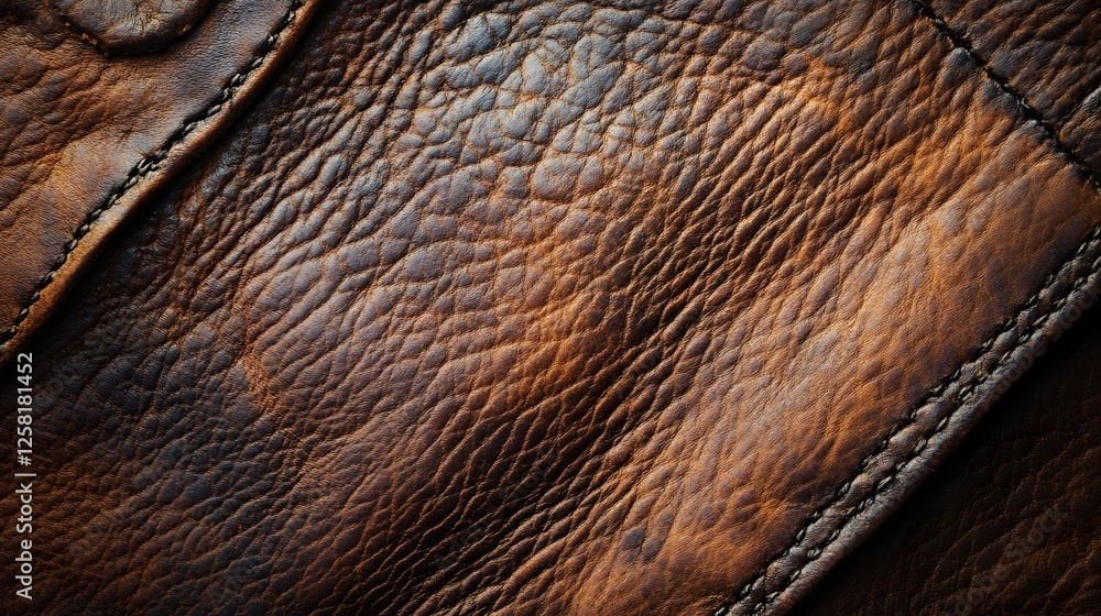 Poster high-resolution image showcasing the intricate texture of brown leather. note the rich grain, stitch