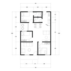 Black and White floor plan of a modern unfurnished house for your design. Suburban house vector blueprint. Architectural background. eps 10