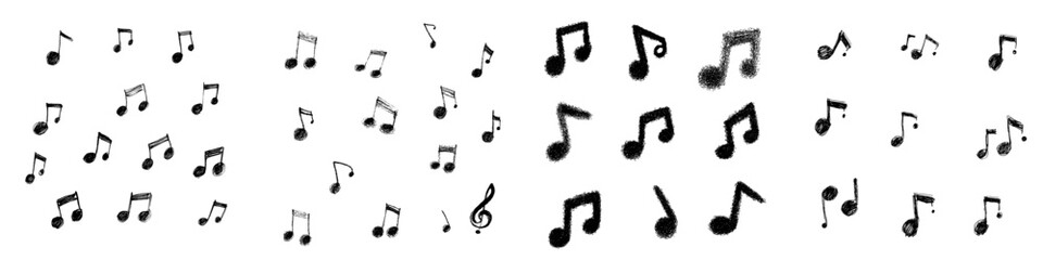 Notes music. Modern hand-drawn musician staff with treble clef for a contemporary song concept, illustrated as a sketchy musical note sound