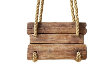 Rustic Wooden Sign Board Hanging on Rope with Isolated Background for Creative Presentations and Designs
