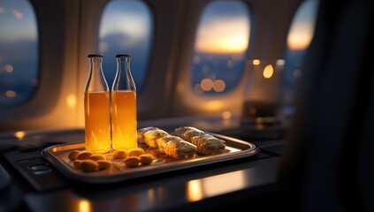 Luxury Airplane Sunset Flight: Drinks and Snacks