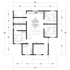 Black and White floor plan of a modern unfurnished house for your design. Suburban house vector blueprint. Architectural background. eps 10