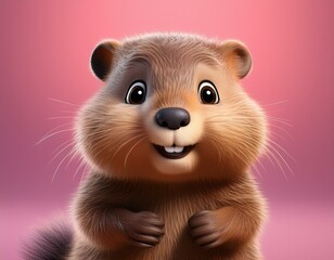 Fototapeta premium Niedlicher Biber, rosa Hintergrund